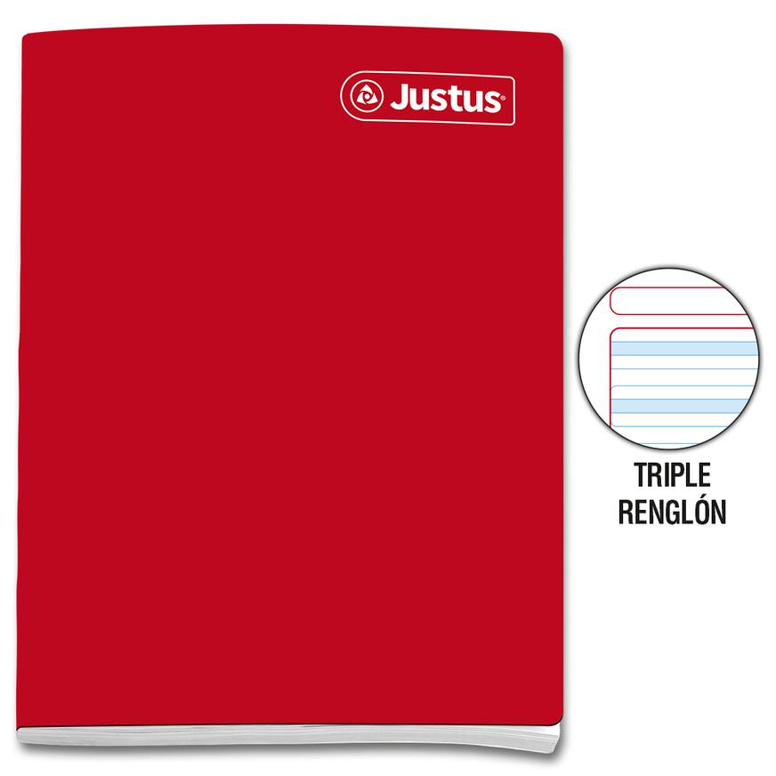 Cuaderno Triple Rengl&oacute;n Con Sombra Deluxe Justus A4 Rojo 80 Hojas image number 0